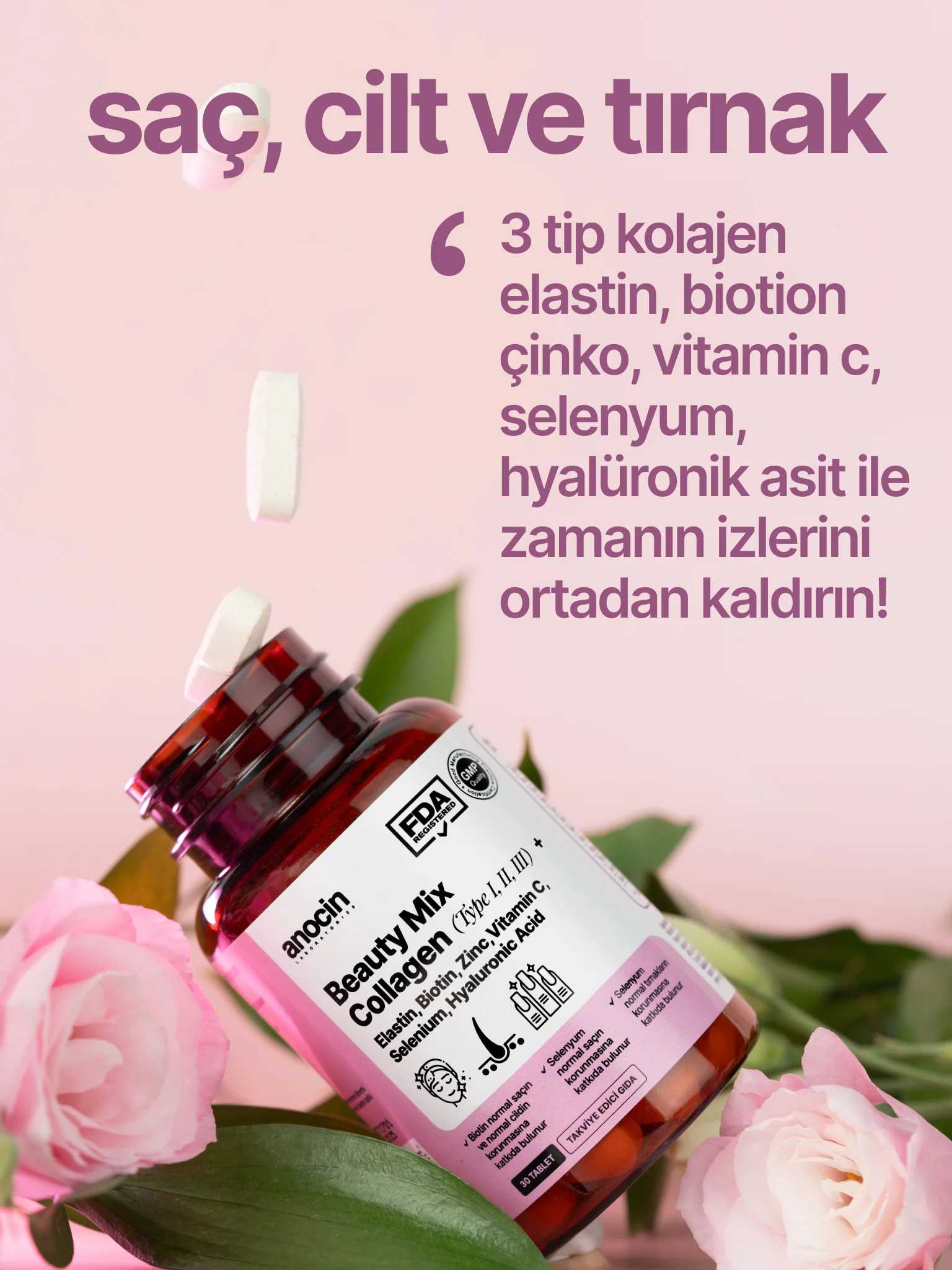 Beauty MIX Kolajen (Tip 1,2,3) Elastin, Biotin, Çinko, C Vitamini, Selenyum ve Hyaluronik Asit - Image 8