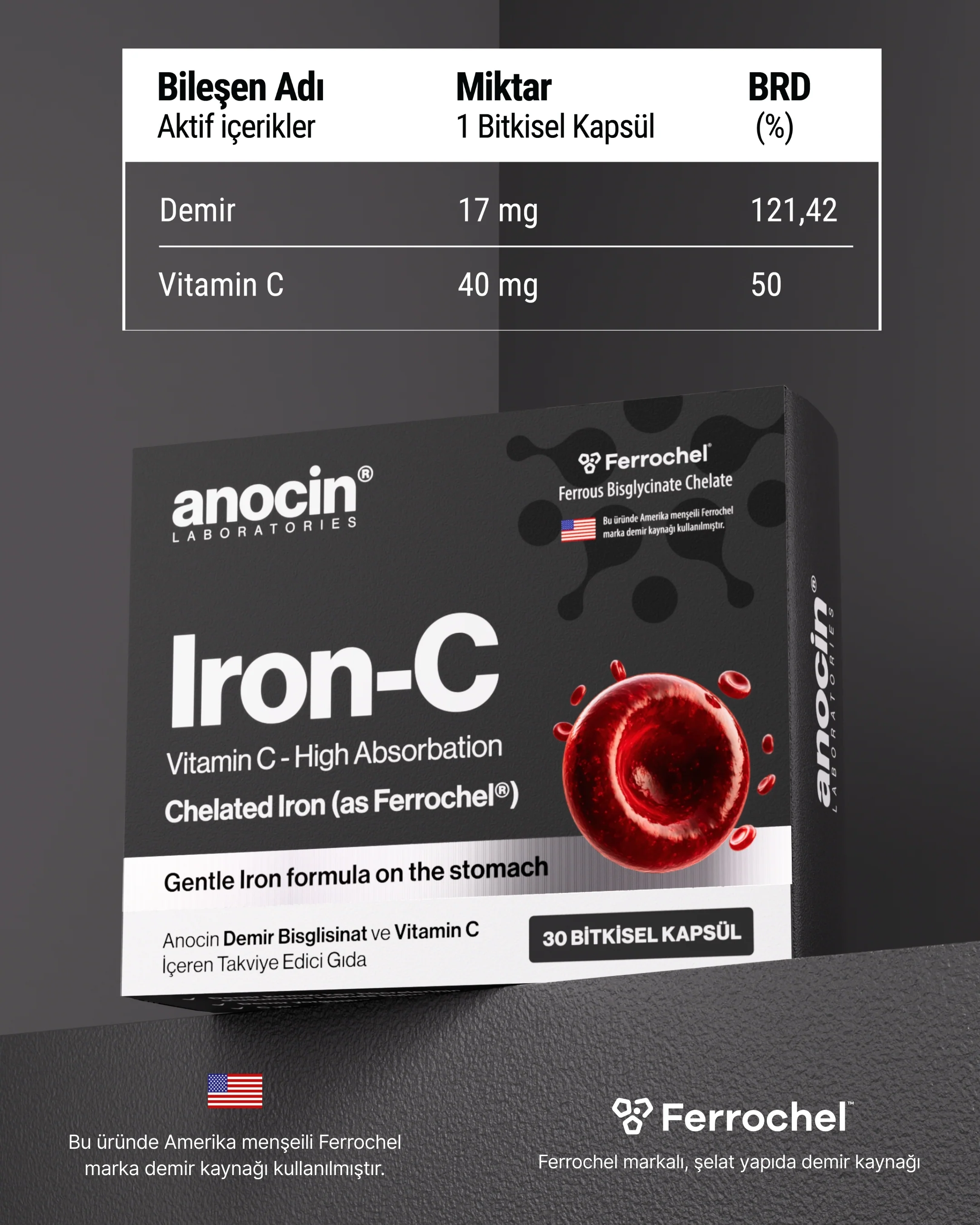 IRON-C 17 mg Maksimum Doz Demir | Ferrochel® Bisglisinat + C Vitamini - Image 3
